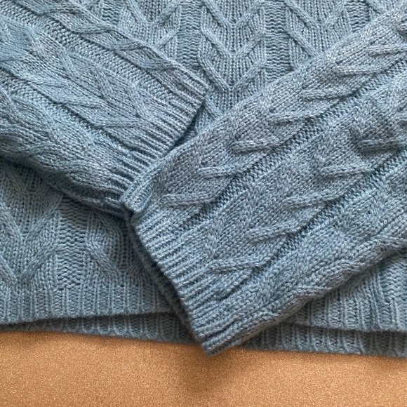 Blue Open-Shoulder Knit Cropped Sweater - Picture 3 of 5